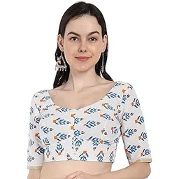 jisb Women's Printed Cotton Elbow Sleeve Kerala Saree Blouse-picture-32