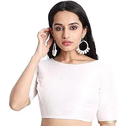 jisb Women's Raw Silk Elbow Length Sleeves Saree Blouse-picture-31