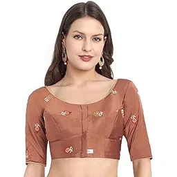 jisb Women's Silk Cotton Stitched All Over embrodered Saree Blouse with Short Sleeve-picture-13