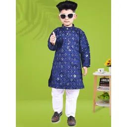 JISHA GARMENTS Boys Ethnic Motifs Embroidered Regular Raw Silk Kurta with Pyjamas-picture-58