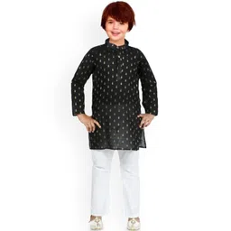 JISHA GARMENTS Boys Woven Design Straight Raw Silk Kurta With Pyjamas-picture-23