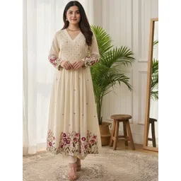 JISHNAM Women Yoke Design Regular Thread Work Chanderi Cotton Kurta with Trousers & With Dupatta-picture-21