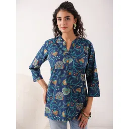 JISORA Floral Print Mandarin Collar Cotton Top-picture-20