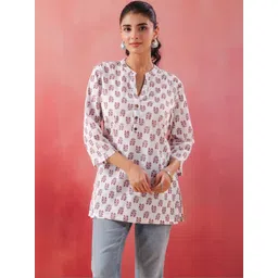 JISORA Floral Print Mandarin Collar Cotton Top-picture-24