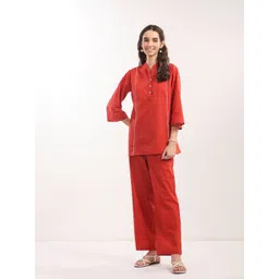 JISORA Mandarin Collar Neck Cotton Top With Trousers Co-Ords-picture-24