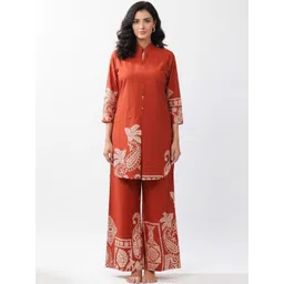 JISORA Printed Mandarin Collar Top & Palazzos Co-Ords-picture-38