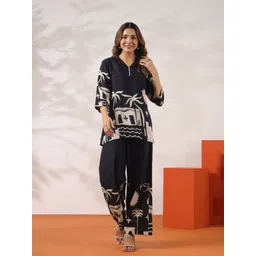 JISORA Women's Black Russian Silk Co-Ord Set-picture-37