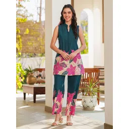 JISORA Women's Blue Printed Cotton Co-ord Set-picture-28