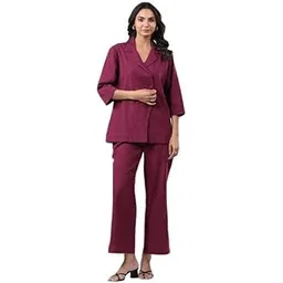 jisora Women's Solid Wine Cotton Flex Blazer Set-picture-17