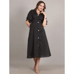 Jivitha Solid Bell Sleeve A-Line Dress-picture-26