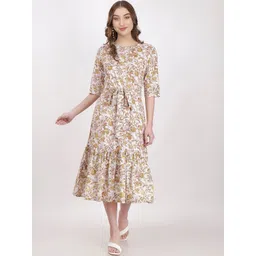 Jivitha Women Floral Printed Cotton Fit & Flare Midi Dress-picture-21
