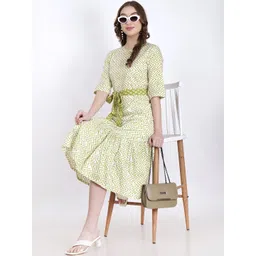 Jivitha Women Geometric Printed Cotton Fit & Flare Midi Dress-picture-22