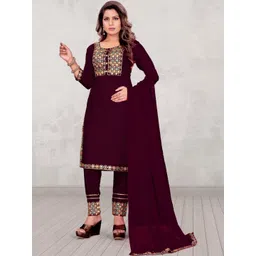JIYAAN CREATION Women Ethnic Motifs Embroidered Regular Mirror Work Kurta with Trousers & With Dupatta-picture-18