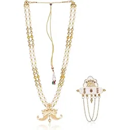 jiyanshi fashion Dulha groom sherwani Necklace/Moti Mala for Men for wedding | Groom Mala and Brooch Set…-picture-37