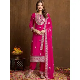 JIYASIYA Women Ethnic Motifs Embroidered Regular Sequinned Kurta with Salwar & With Dupatta-picture-38