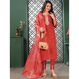 JIYASIYA Women Ethnic Motifs Embroidered Regular Thread Work Kurta with Trousers & With Dupatta-picture-24