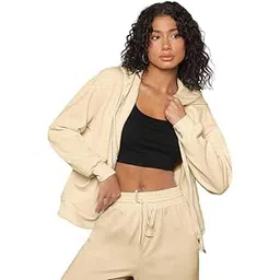 jiyuu Women's Polycotton Fleece Plain Hooded Neck Full Zipper Winter Jacket Sweatshirts Casual Hoodie with Kangaroo Pocket-picture-10