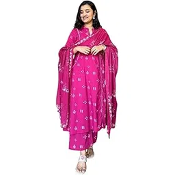 jk enterprize Women's Cotton Embroidered Anarkali Kurti with Pant and Dupatta Set-picture-10