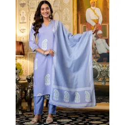 J.KANJI Women Ethnic Motifs Printed Regular Kurta with Trousers & With Dupatta-picture-35