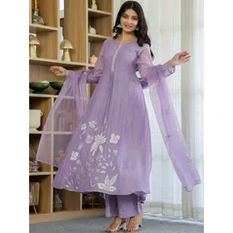 J.KANJI Women Floral Embroidered Panelled Thread Work Chanderi Silk Kurta with Trousers & With Dupatta-picture-36