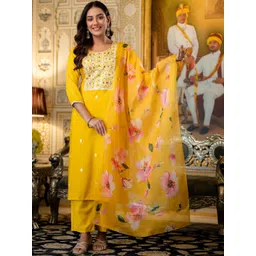 J.KANJI Women Floral Embroidered Regular Thread Work Kurta with Patiala & With Dupatta-picture-39