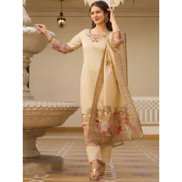 J.KANJI Women Floral Embroidered Regular Thread Work Kurta With Trousers & Dupatta-picture-34