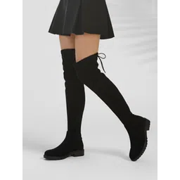 JM Looks Black Over-the-Knee Boots with Back Tie Boots For Women-picture-13