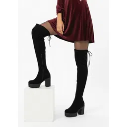 JM Looks Black Platform Block Heel Over-the-Knee Boots Boots For Women-picture-11