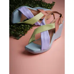 JM Looks Cross Strap Colourblocked Wedges With Buckles-picture-42
