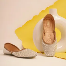 JM Looks Women Ethnic Flats – Pearl & Stone Embellished Comfort Slip-Ons Bellies For Women-picture-15