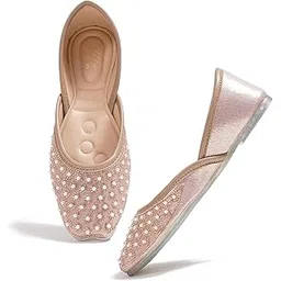 jm looks Women Ethnic Flats – Pearl & Stone Embellished Comfort Slip-Ons For Party & Festivals-picture-48