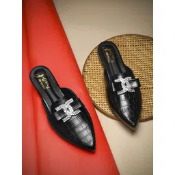 JM Looks Women Pointed-Toe Croc-Texture Embellished Slip-On Mules-picture-39