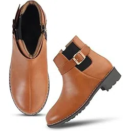 jm looks Women’s Ankle Boots with Side Zipper and Buckle Design | Stylish Low Heel Short Boots for Comfort-picture-27