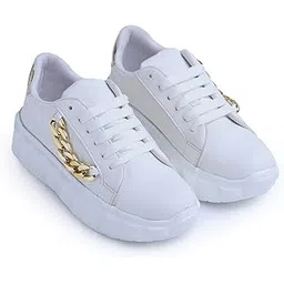 jm looks Women's Chunky Platform Sneakers Stylish Lace-up Casual Shoes Comfortable Stylish with Golden Chain Detailing and Bold Sole Design-picture-23