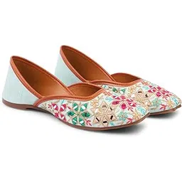 jm looks Women's Mirror Embroidered Juttis Handcrafted Traditional Mojaris with Geometric Motifs for Wedding Festive Party-picture-52
