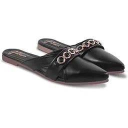 jm looks Women's Pointed Toe Mules – Criss-Cross Slip-On Flats with Stylish Metallic Chain Detail for Casual & Office Wear-picture-16