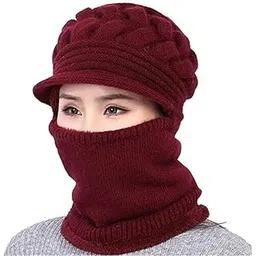 jmp Stylish Women's Winter Woolen Warm and Snow Proof Soft Snow Ski Visor Neckwarm and Scarf Set (Fur Inside) (Pack of 1) (Marron)-picture-34