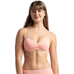 jockey 1723 Women's Wirefree Padded Super Combed Cotton Elastane Stretch Medium Coverage Lace Styling T-Shirt Bra with Adjustable Straps_Candlelight Peach_38C-picture-51