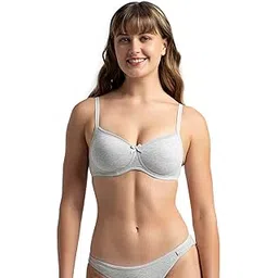 jockey 1723 Women's Wirefree Padded Super Combed Cotton Elastane Stretch Medium Coverage Lace Styling T-Shirt Bra with Adjustable Straps_Steel Grey Melange_38B-picture-10