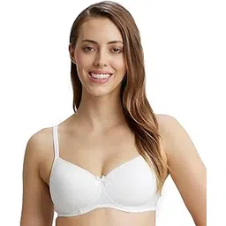 jockey 1723 Women's Wirefree Padded Super Combed Cotton Elastane Stretch Medium Coverage Lace Styling T-Shirt Bra with Adjustable Straps_White_38C-picture-32