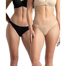 jockey 1803 Women's Medium Coverage Micro Modal Elastane Stretch Mid Waist Bikini with Concealed Waistband and Stay Fresh Treatment (Pack of 2)_Black & Skin_M-picture-24