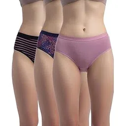 jockey 3006 Women's High Coverage Super Combed Cotton Elastane Stretch Mid Waist Hipster with Exposed Waistband (Pack of 3_Prints&Colors May Vary)_ Black,Navy&Valerian_M-picture-45