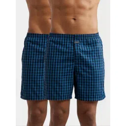 Jockey Blue & Black Regular Fit Check Boxer Shorts - Pack of 2-picture-18