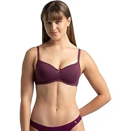 jockey FE23 Women's Wirefree Padded Super Combed Cotton Elastane Stretch Medium Coverage Multiway Styling T-Shirt Bra with Detachable Straps-picture-19