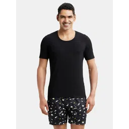 Jockey Men Black Solid Half Sleeve Thermal Innerwear Vest-picture-28