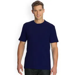 Jockey Men Navy Blue Solid Round Neck Pure Cotton T-shirt-image-30