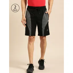 Jockey Men Pack Of 2 Black & Charcoal Grey Colourblocked Straight Fit Sport Shorts-picture-11