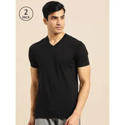 Jockey Men Pack of 2 Black Solid V-Neck T-shirt-picture-35