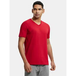 Jockey Men Red Solid V-Neck T-shirt image 4