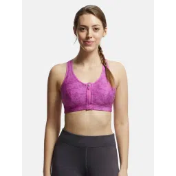 Jockey MI02 Women's Wirefree Padded Microfiber Printed Full Coverage Racer Back Front Sports Bra-picture-17